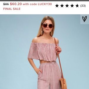 Lulus Mauve Off-the-Shoulder Two-Piece Jumpsuit